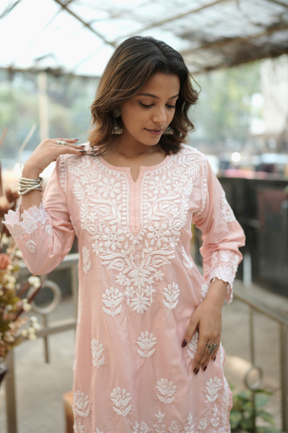 Nihal Premium Chanderi Silk Chikankari  Short Kurti With Cutwork
