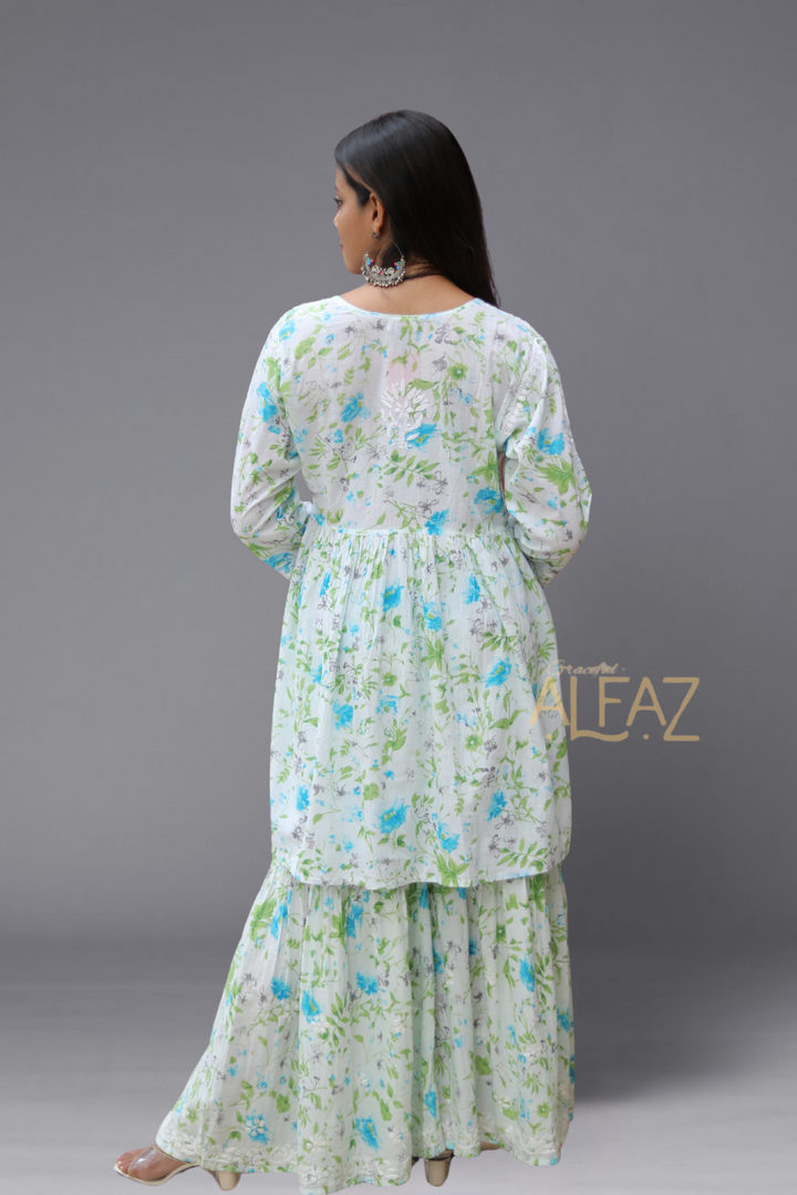 Classic Chikankari Gharara Set - Shehla Mulmul Collection