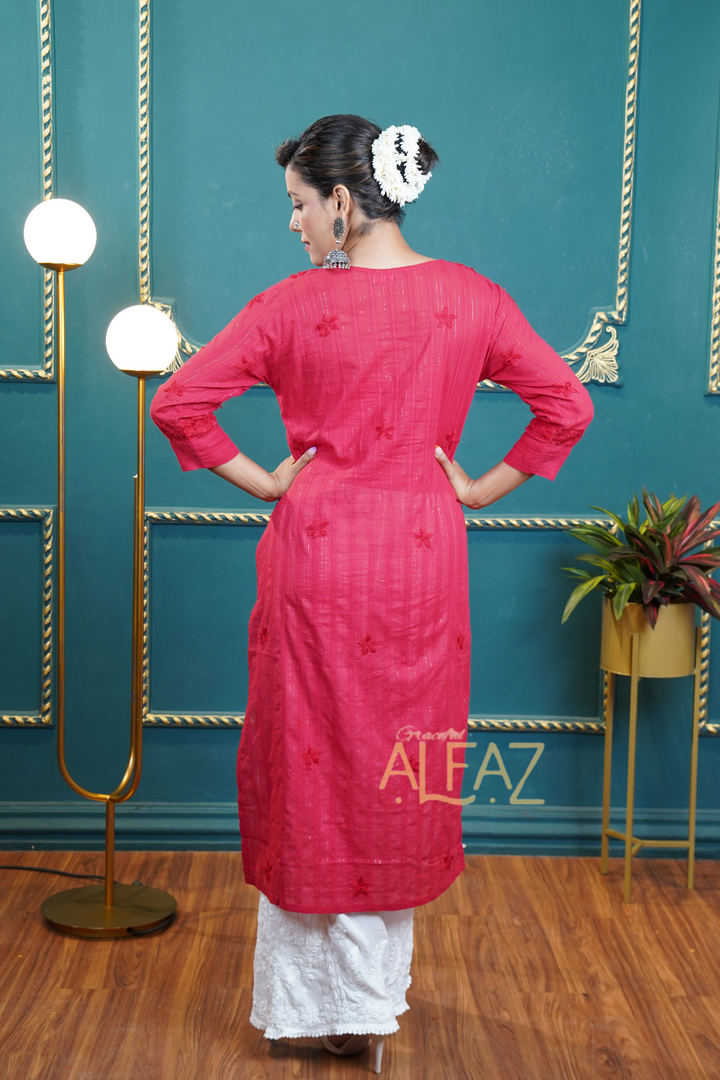 Sona Zari Lining Pure Mulmul Chikankari Kurti