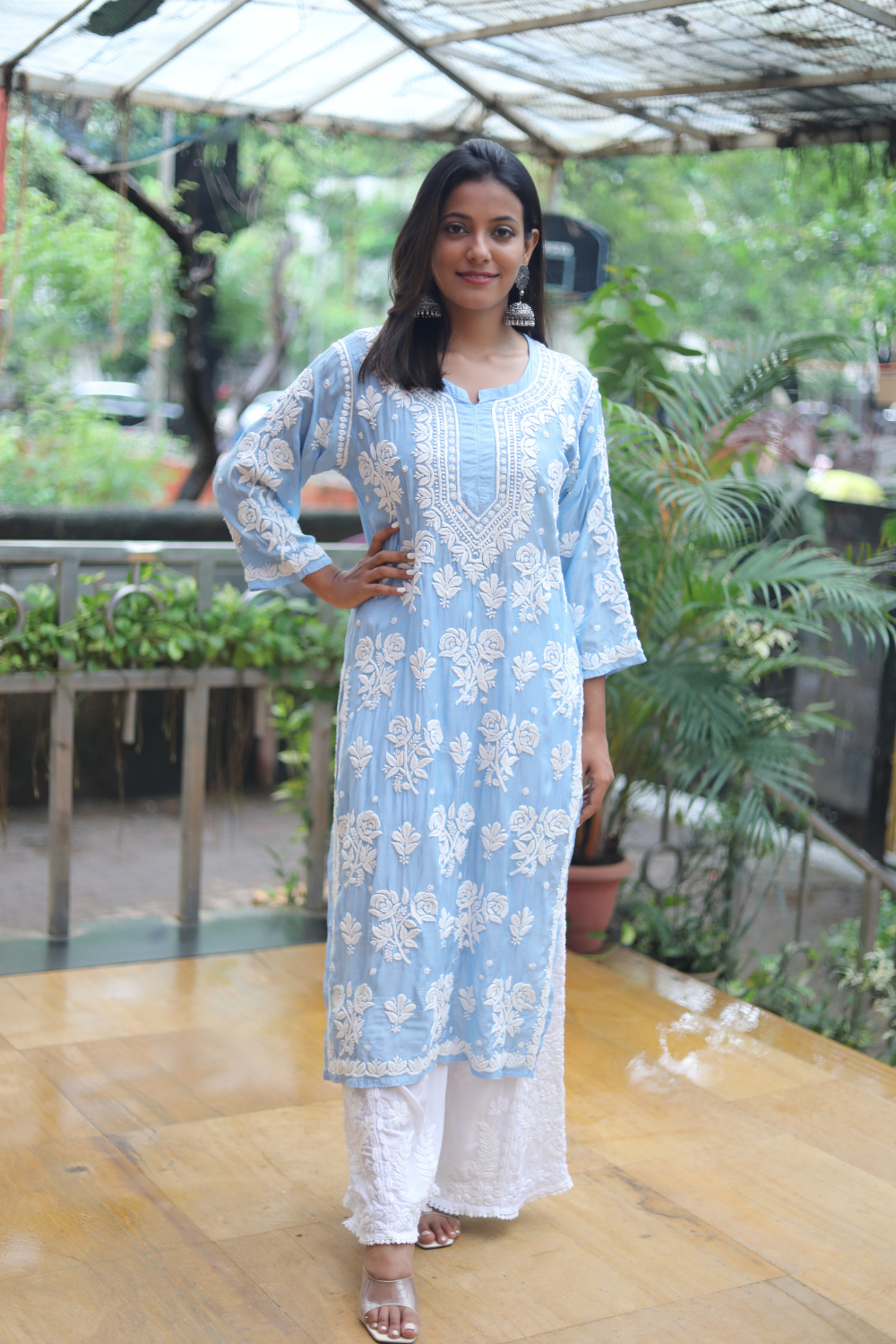 long chikankari kurtis