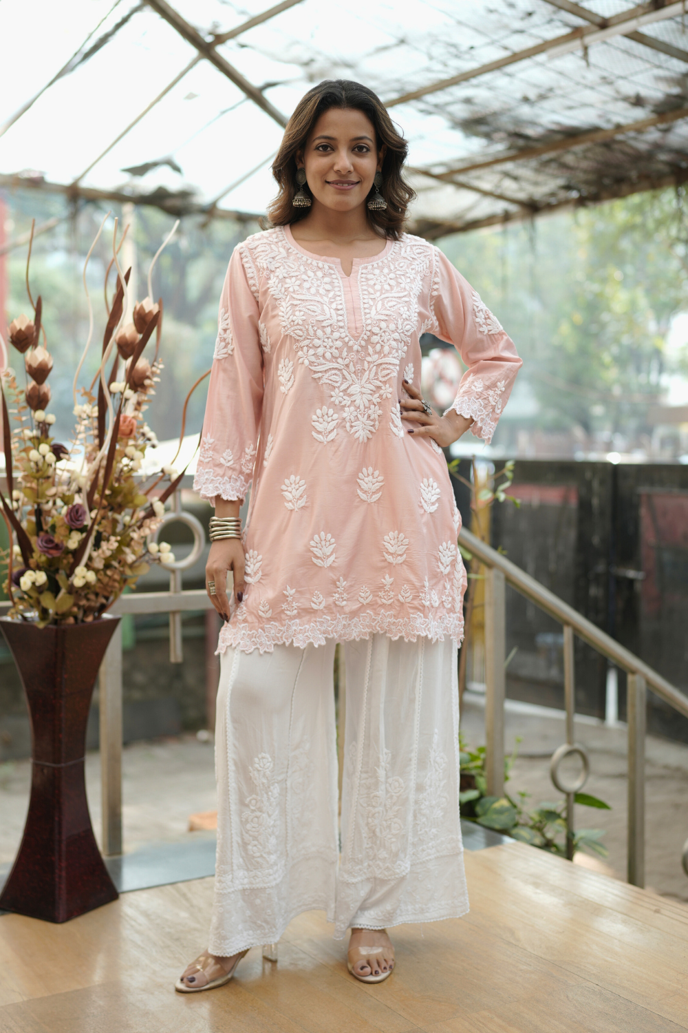 Nihal Premium Chanderi Silk Chikankari  Short Kurti With Cutwork