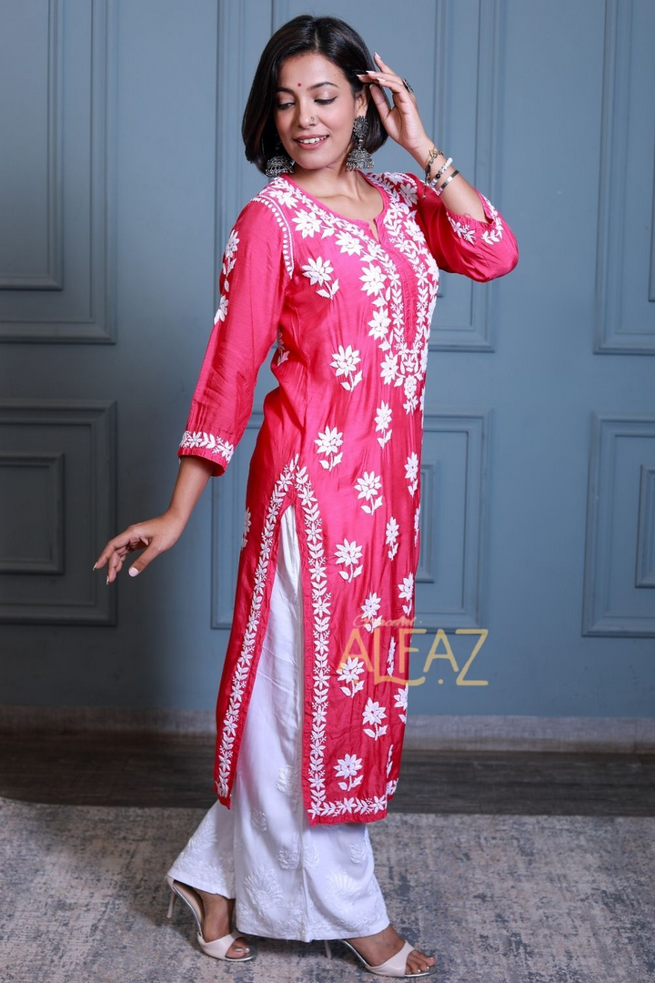 Dima Muslin 3D Chikankari Kurti – Shop Chikan Kurtis Online