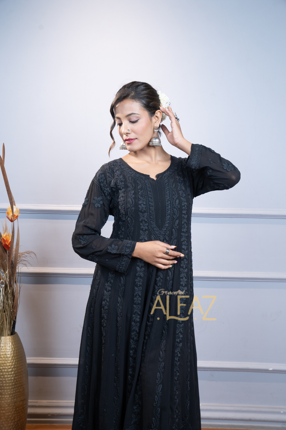 Pakeeza Premium Viscose 3D Chikanakri Designer Anarkali Tone To Tone