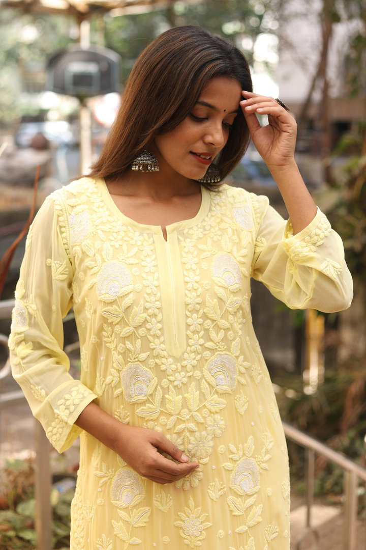 Lamis Viscose Designer Add On Cutdana And Pearl Work Chikankari Kurti