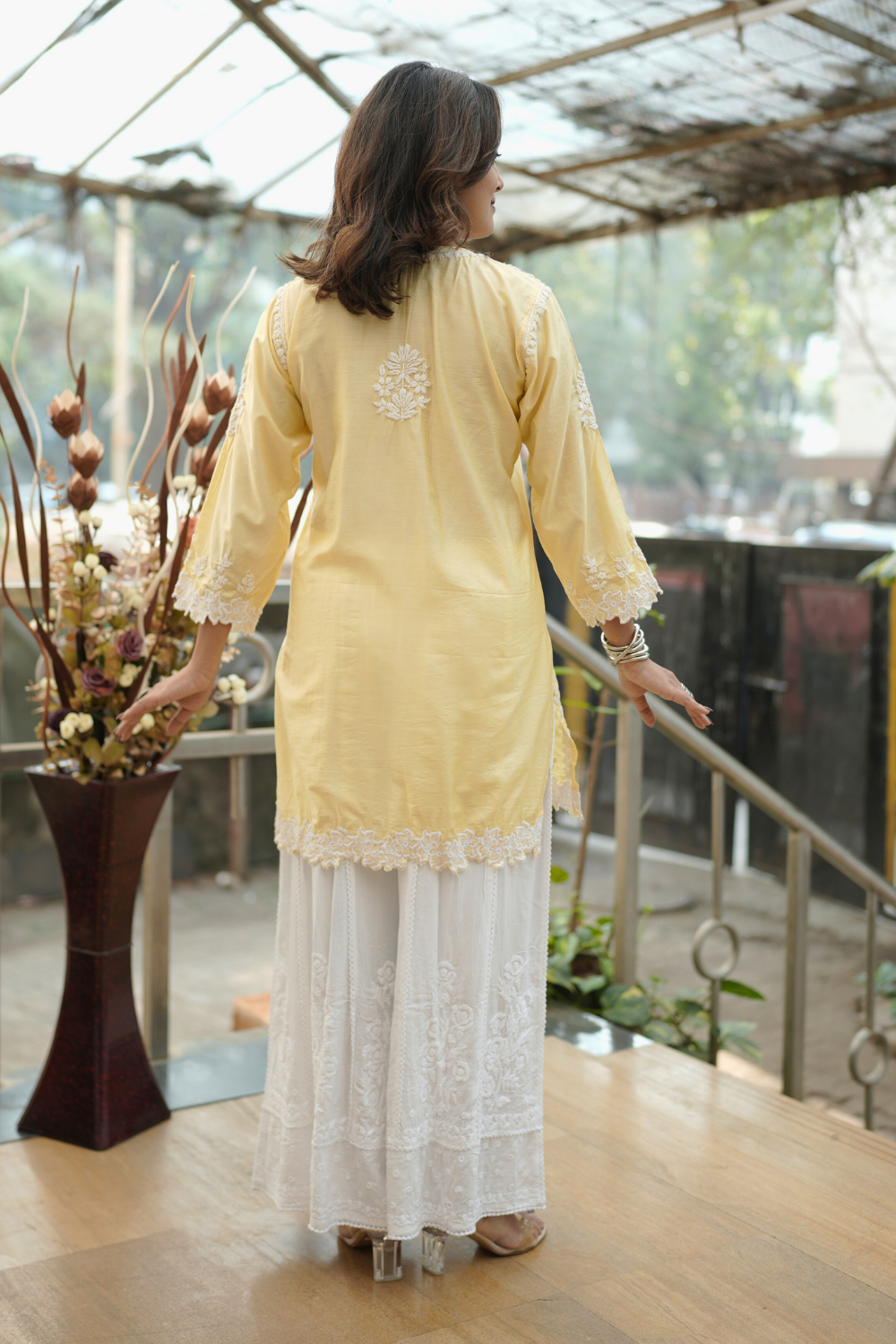 Nihal Premium Chanderi Silk Chikankari  Short Kurti With Cutwork