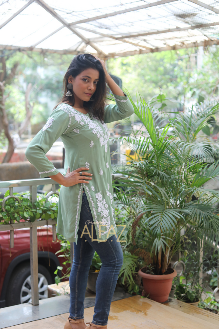 Yasmina Premium Modal Chikankari Tunic Top | Lucknowi Chikankari Tops