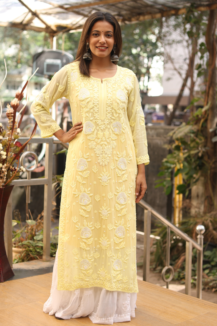 Lamis Viscose Designer Add On Cutdana And Pearl Work Chikankari Kurti