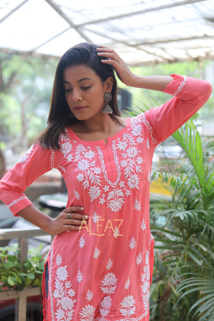 Yasmina Premium Modal Chikankari Tunic Top | Lucknowi Chikankari Tops