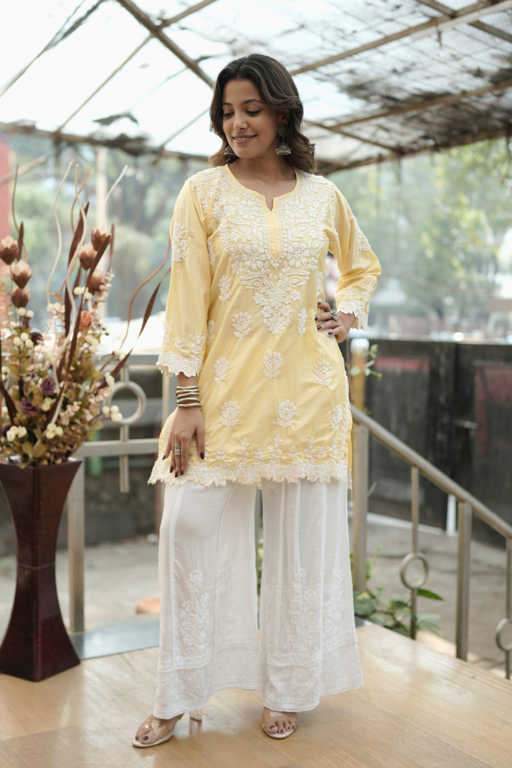 Nihal Premium Chanderi Silk Chikankari  Short Kurti With Cutwork
