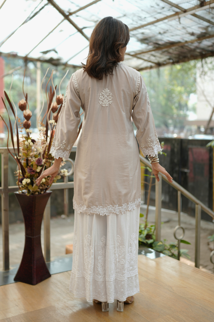 Nihal Premium Chanderi Silk Chikankari  Short Kurti With Cutwork