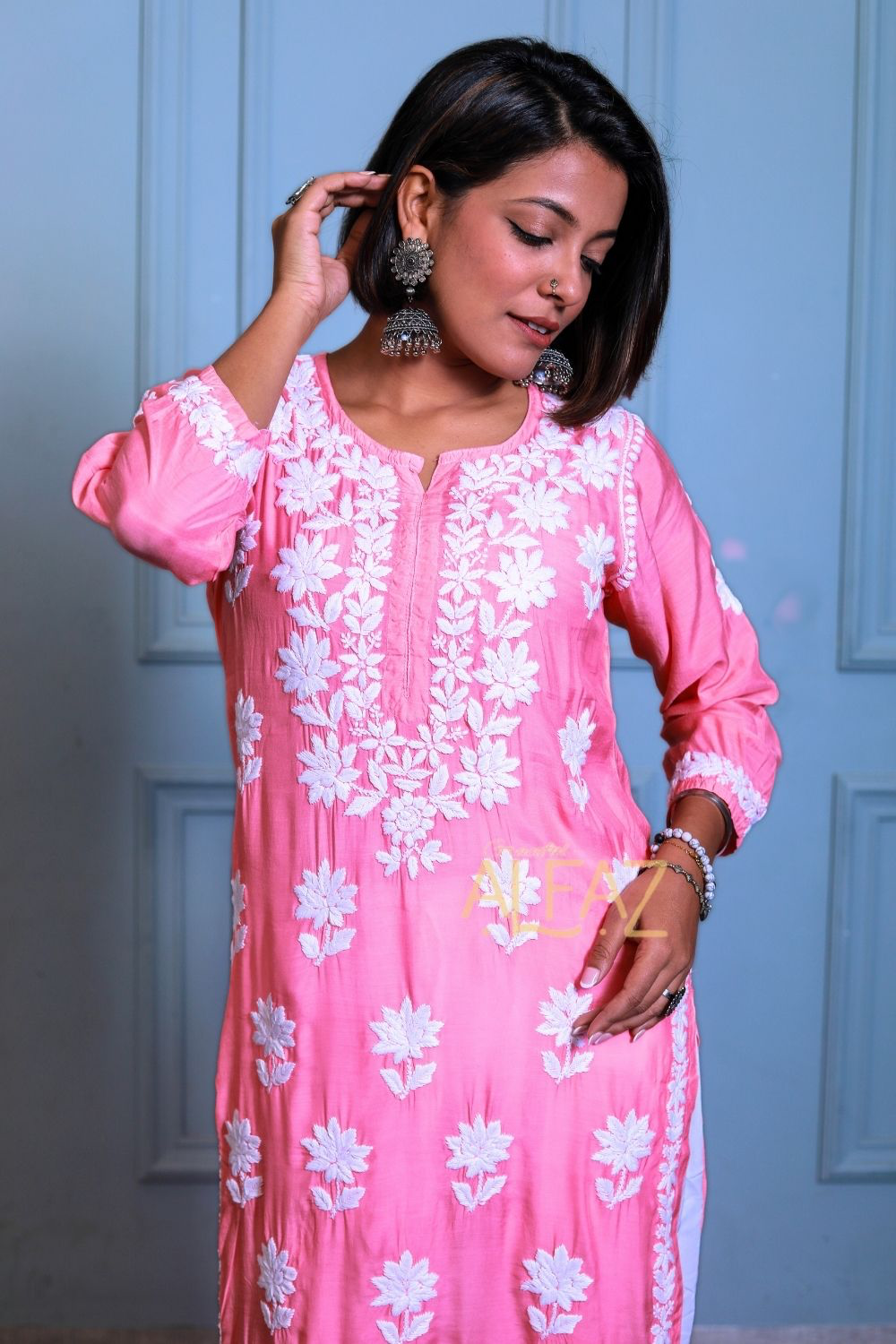 Dima Muslin 3D Chikankari Kurti – Shop Chikan Kurtis Online