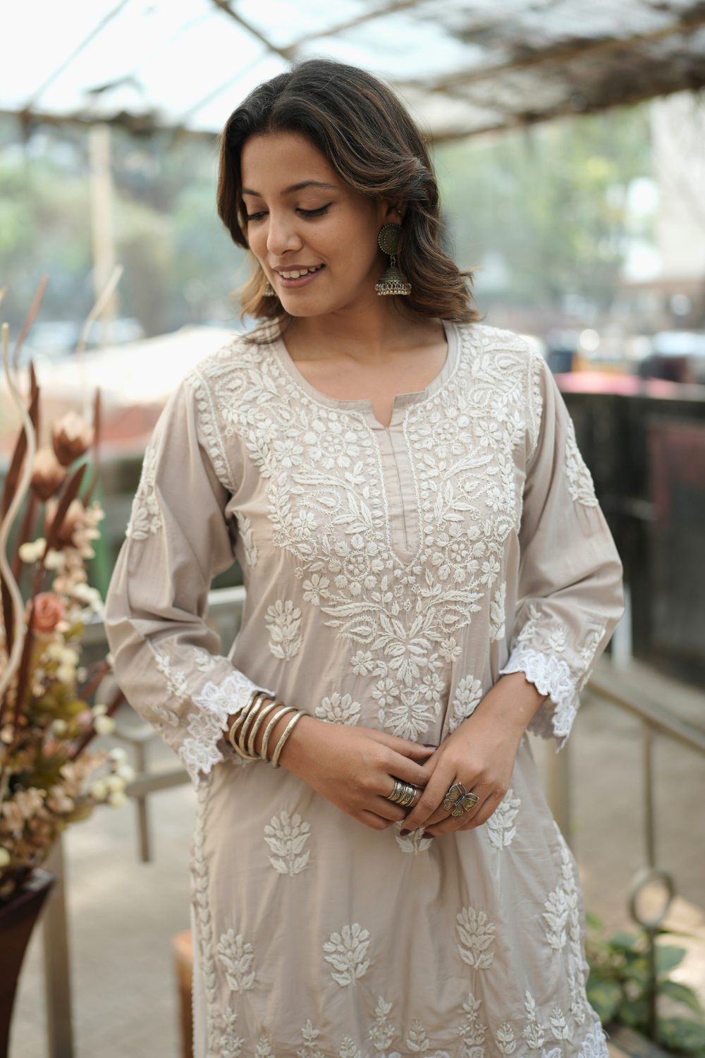 Nihal Premium Chanderi Silk Chikankari  Short Kurti With Cutwork