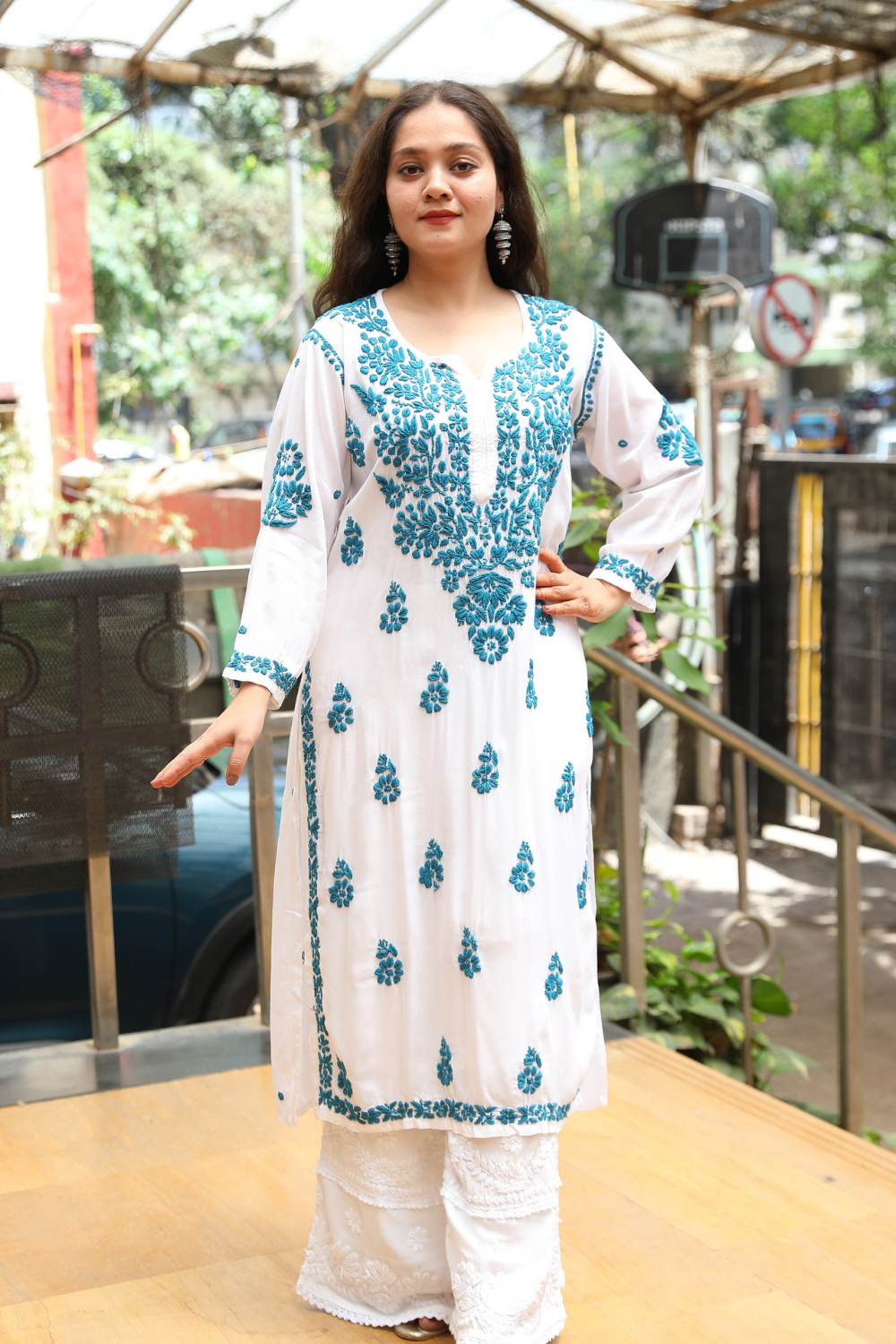 Kausar Rayon 3D Chikankari Designer White Multi
