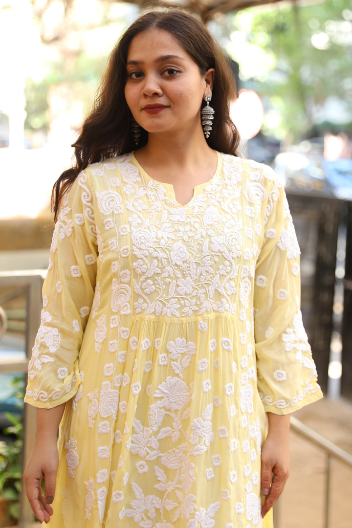 Rabia 3D  Chikankari A-line Gown | Lucknowi Chikankari Gown