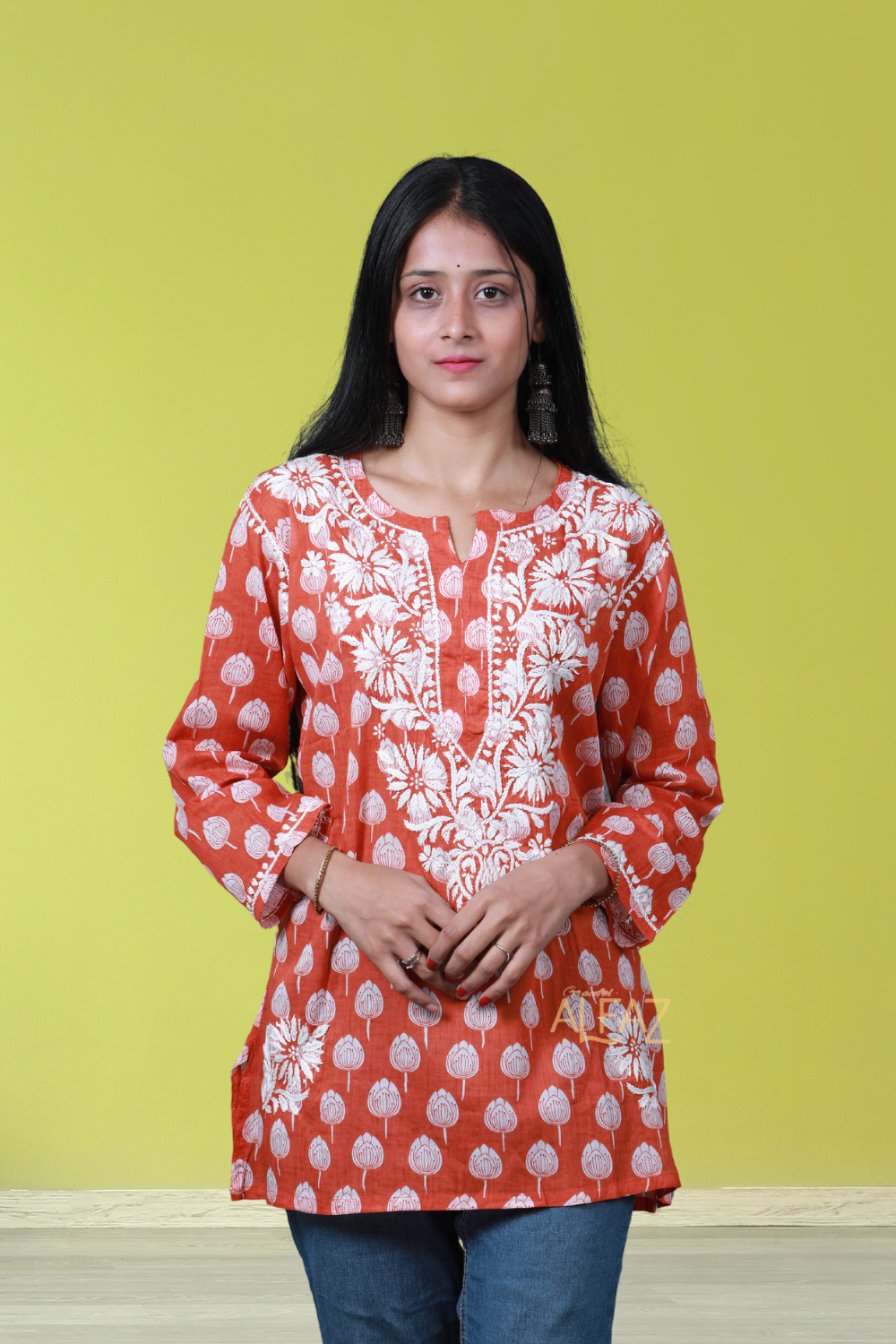 Stylish Short Kurti Chikankari - Maha Mulmul Collection