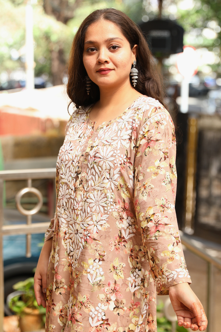 Samah  Rayon Printed Chikankari  Long Kurti