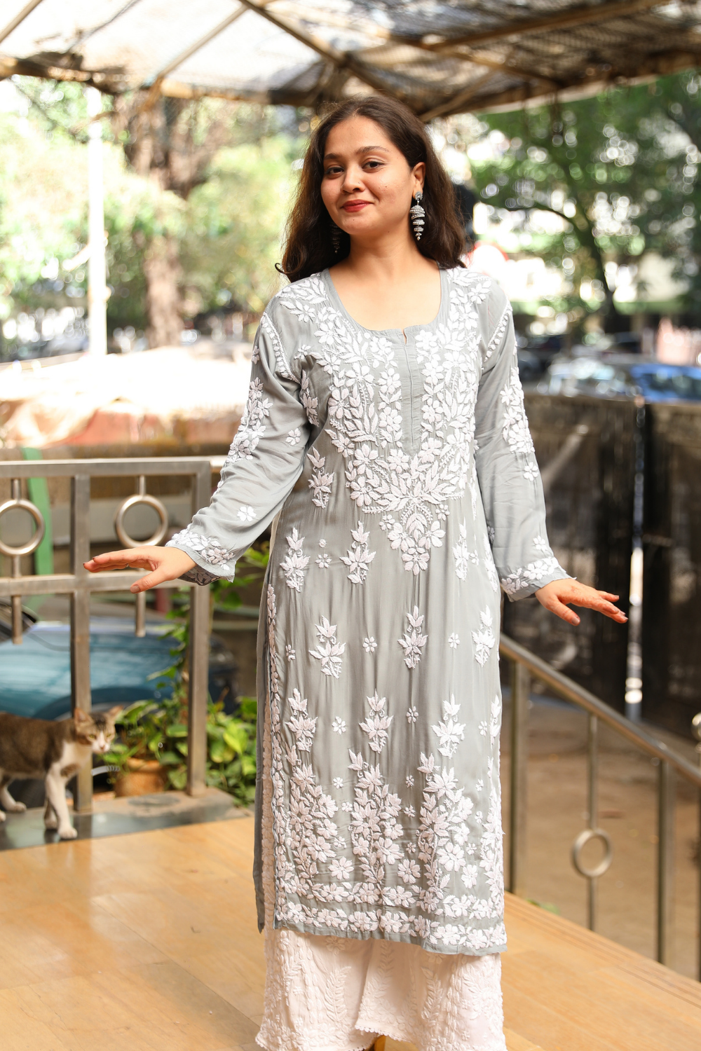 Nadira  Premium Modal Chikankari  3D Long Kurti