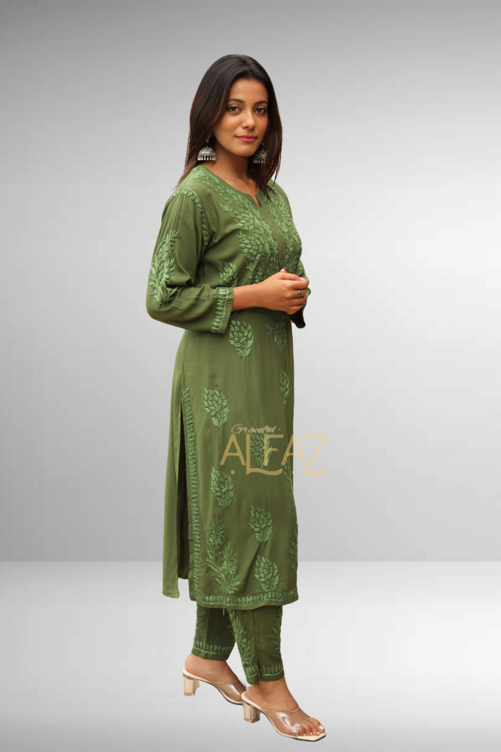 Naila Chikankari Modal Solid Women's Kurti Pant Set | Chikankari Plazo Set