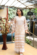 Fana Muslin  Premium Bell Sleeve 3D Chikankari Kurti