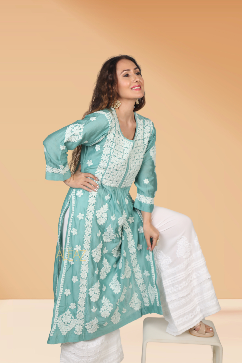 Elegant Mulmul Chanderi Chikankari Kurta - Sadia Mulmul Collection