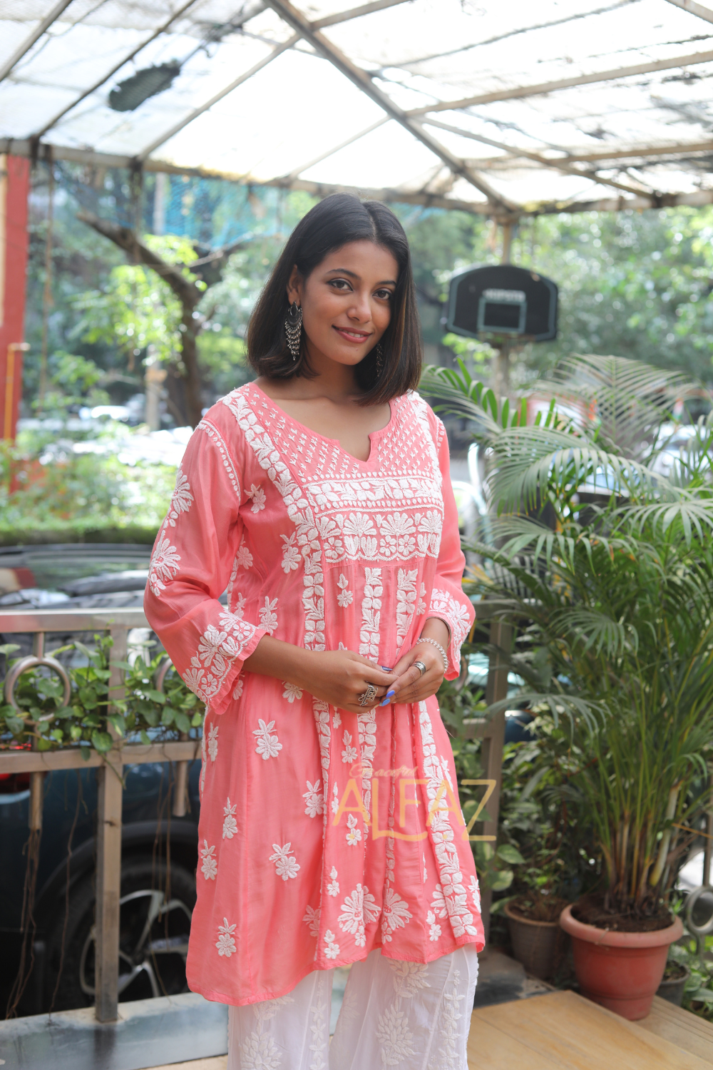 Sanaa Muslin 3D Chikankari Short Kurti