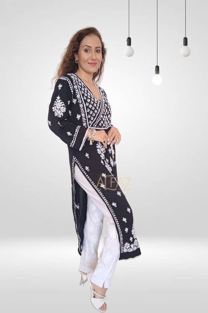 Jamila Modal Chikankari Yoke Long Kurti – Stylish and Elegant