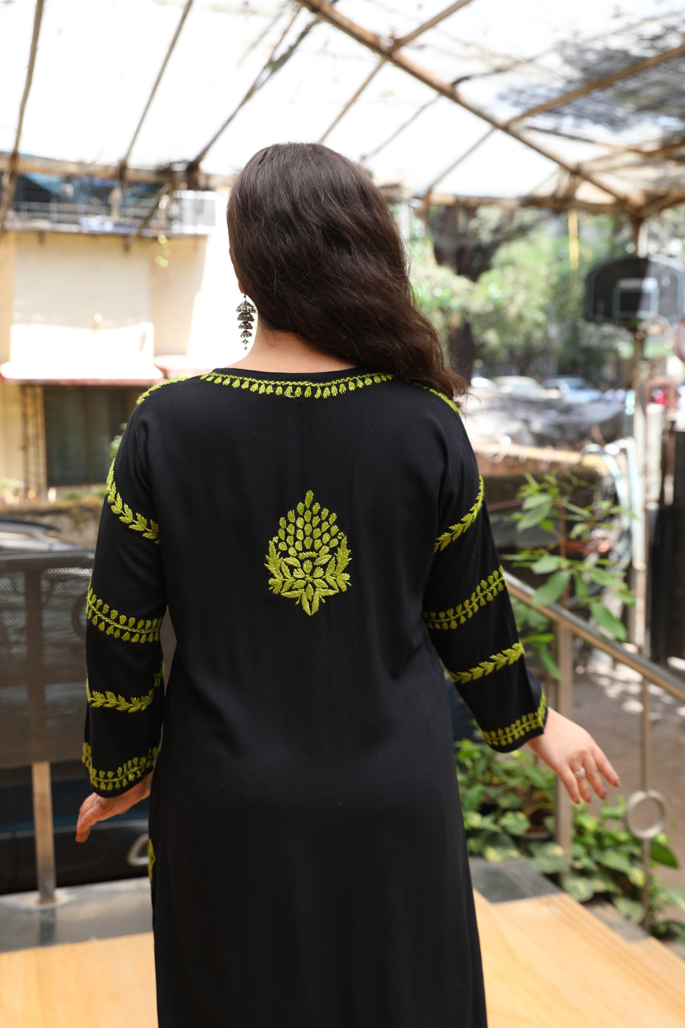 Naila  Rayon Black Multi Long Kurti Chikankari