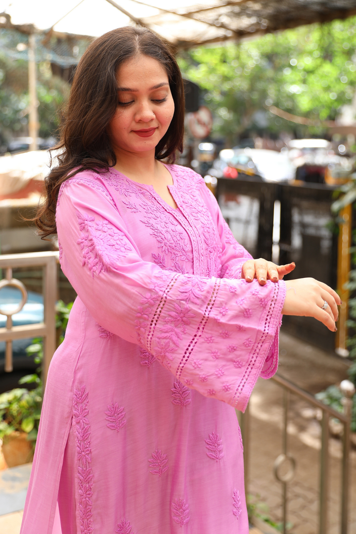 Anisa Premium Muslin 3D Chikankari  Kurti Pant Set