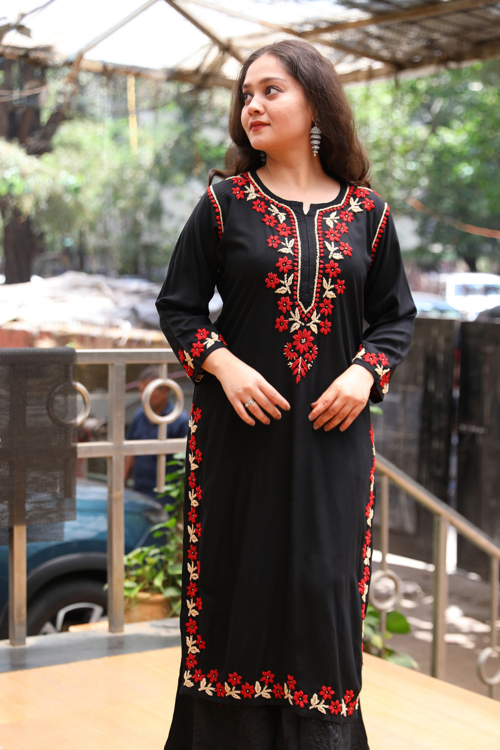 Naaz   Rayon Black Multi Long Kurti Chikankari