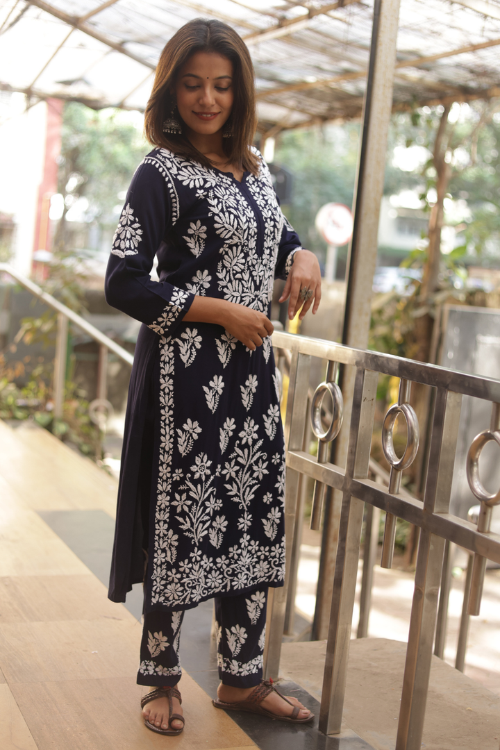 Noura Rayon Chikankari  Kurta Pant set |