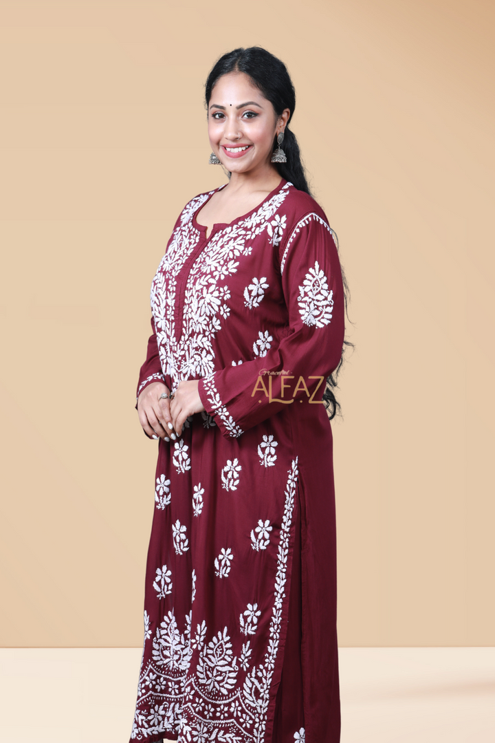 Mehar Modal Chikankari Kurti Palazzo Set | Chikan Kurti Set for Women