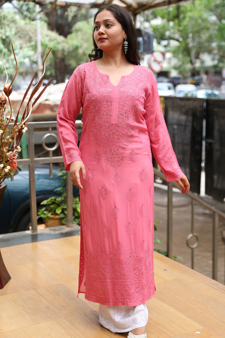 Fiza Premium Viscose Jaal Chikankari & Mukaish KURTI