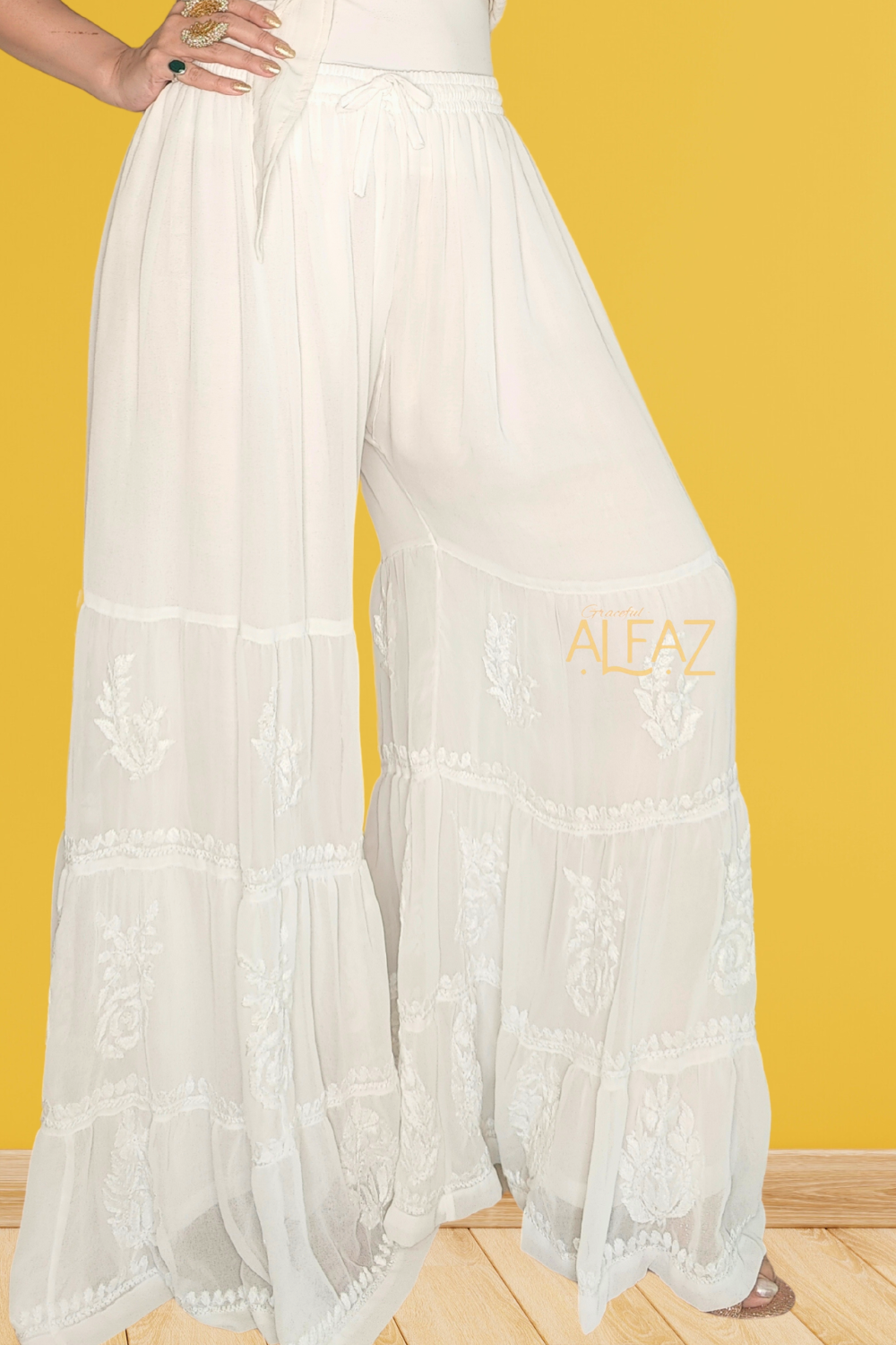 Asma Georgette Collection | Graceful White Chikankari Sharara