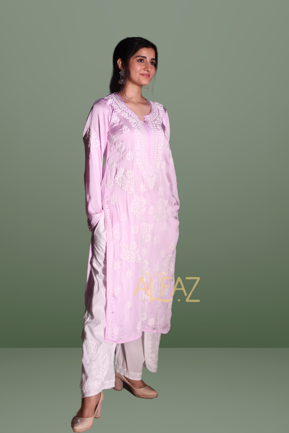 Classic Modal Chikan Kurti - Saida Modal Satin Collection