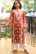 Sahar Chanderi Silk Chikankari Ombre Kurti