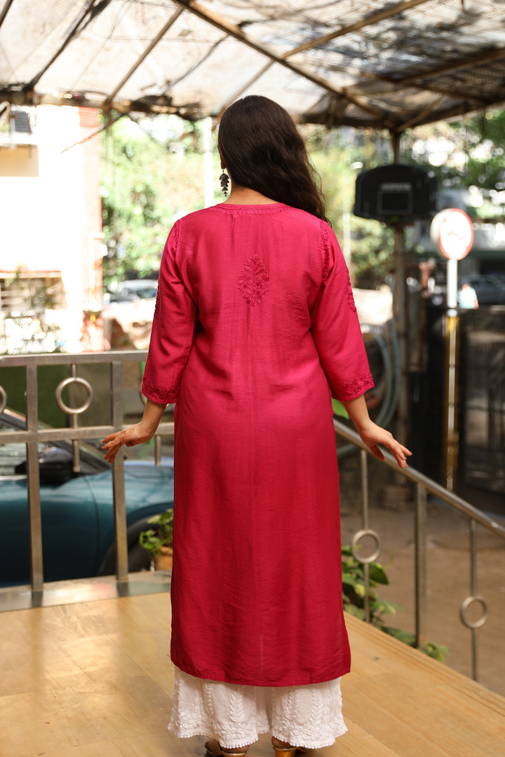 Maysa Chanderi Silk Chikankari Tone To Tone Ombre   Kurti