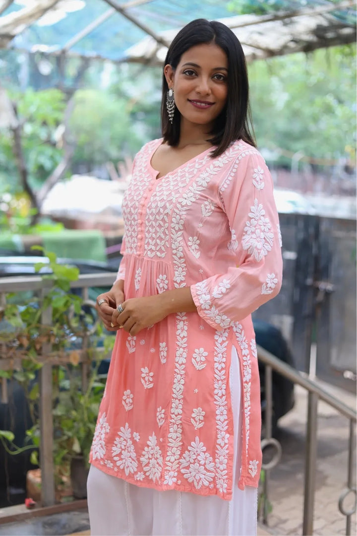 Sana Muslin 3D Chikankari Short Kurti