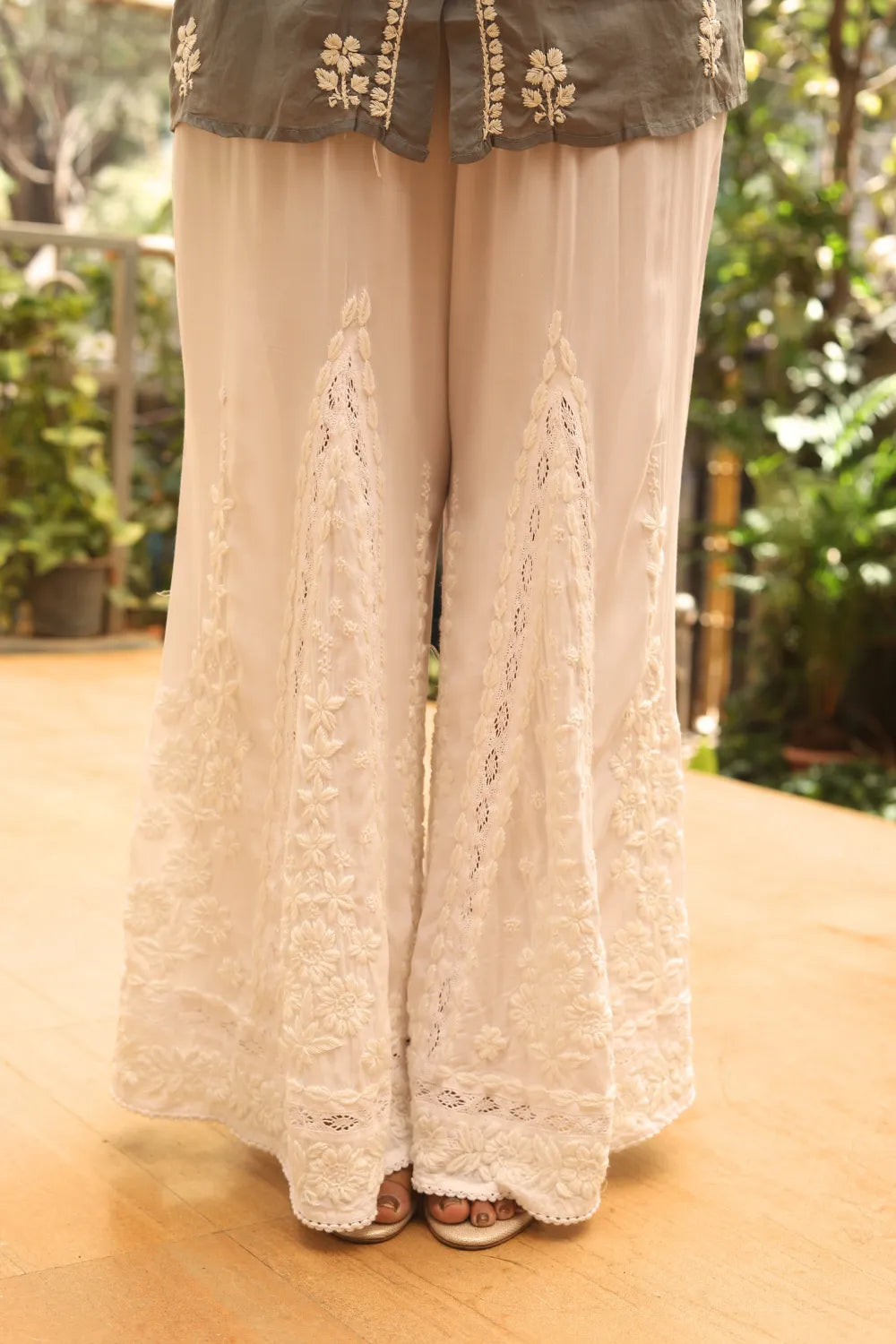 Maya 3D Chikankari Designer Kalidar Palazzo