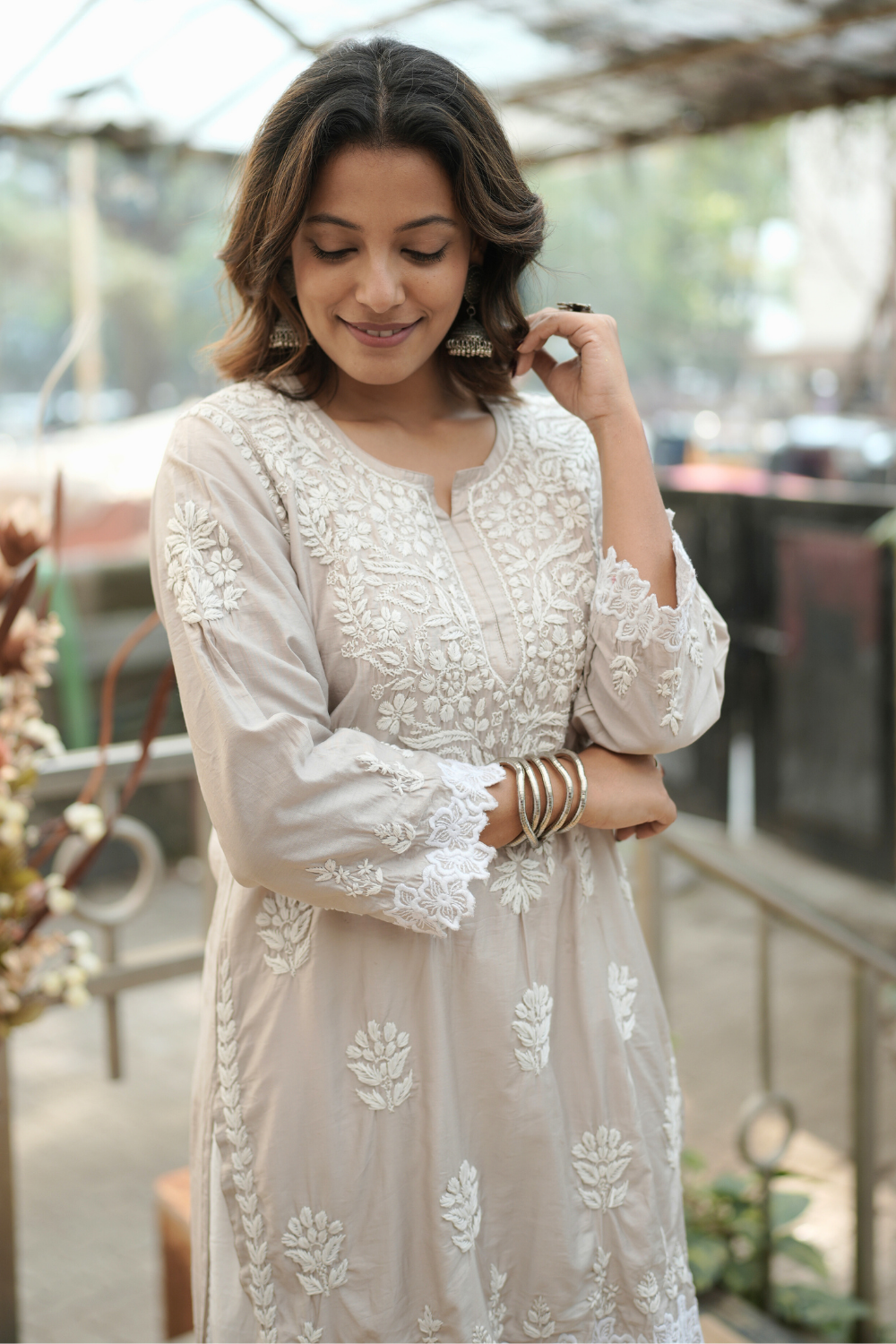 Nihal Premium Chanderi Silk Chikankari  Short Kurti With Cutwork