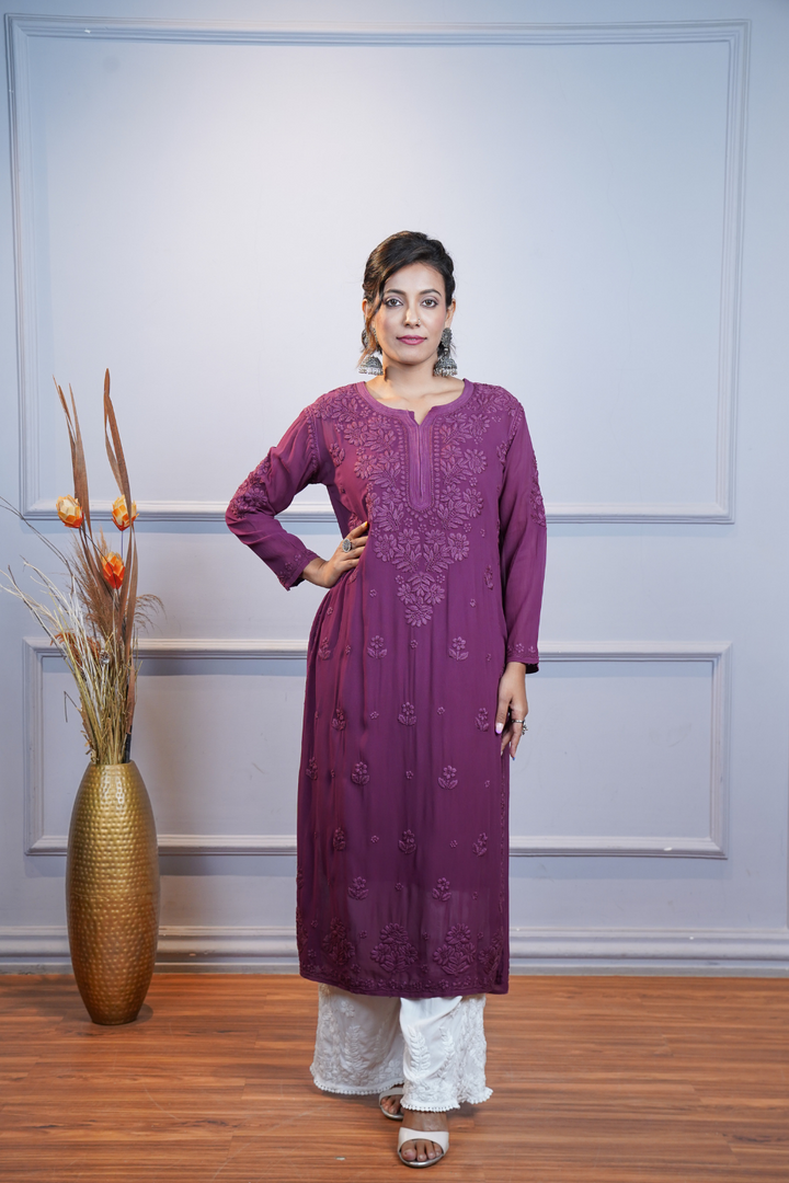 Aida Premium Viscose 3D Chikankari Long Kurti