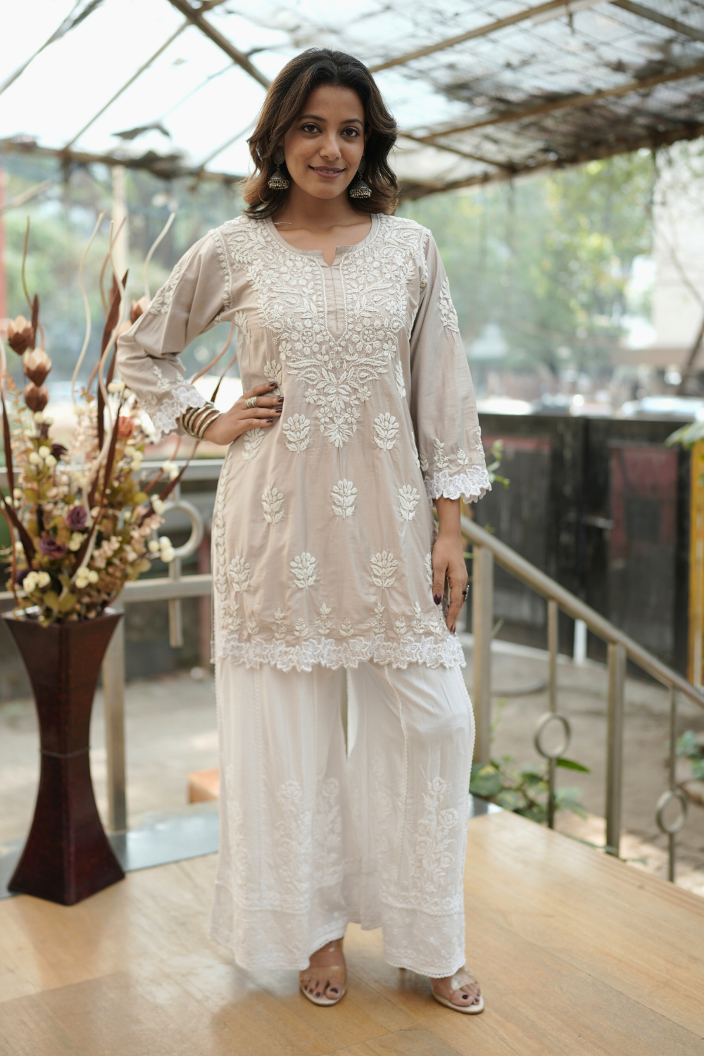 Nihal Premium Chanderi Silk Chikankari  Short Kurti With Cutwork