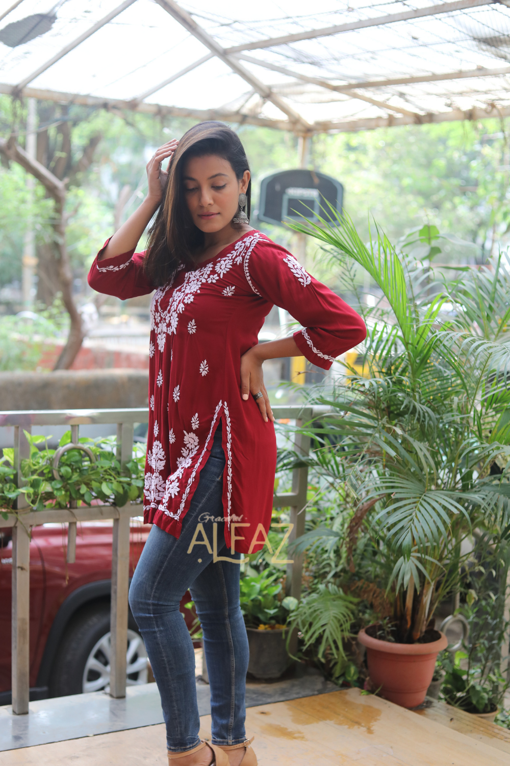 Yasmina Premium Modal Chikankari Tunic Top | Lucknowi Chikankari Tops