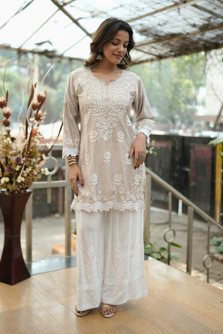 Nihal Premium Chanderi Silk Chikankari  Short Kurti With Cutwork