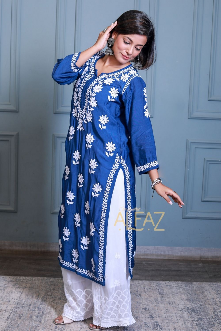 Dima Muslin 3D Chikankari Kurti – Shop Chikan Kurtis Online