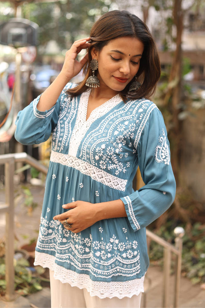 Yasmina Premium Modal Chikankari Short  Kurti