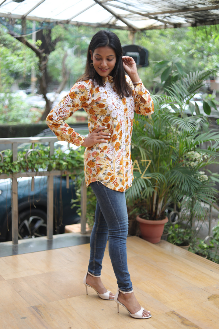 Siya Printed Rayon 3D Chikankari Shirt | Chikankari Rayon Kurti