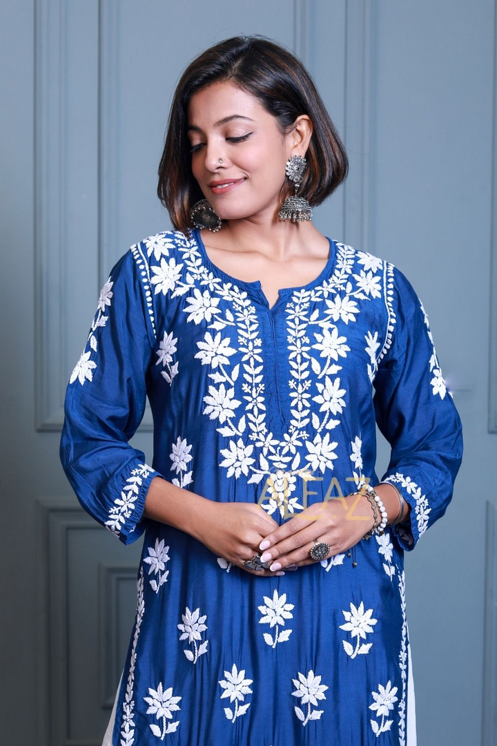 Dima Muslin 3D Chikankari Kurti – Shop Chikan Kurtis Online