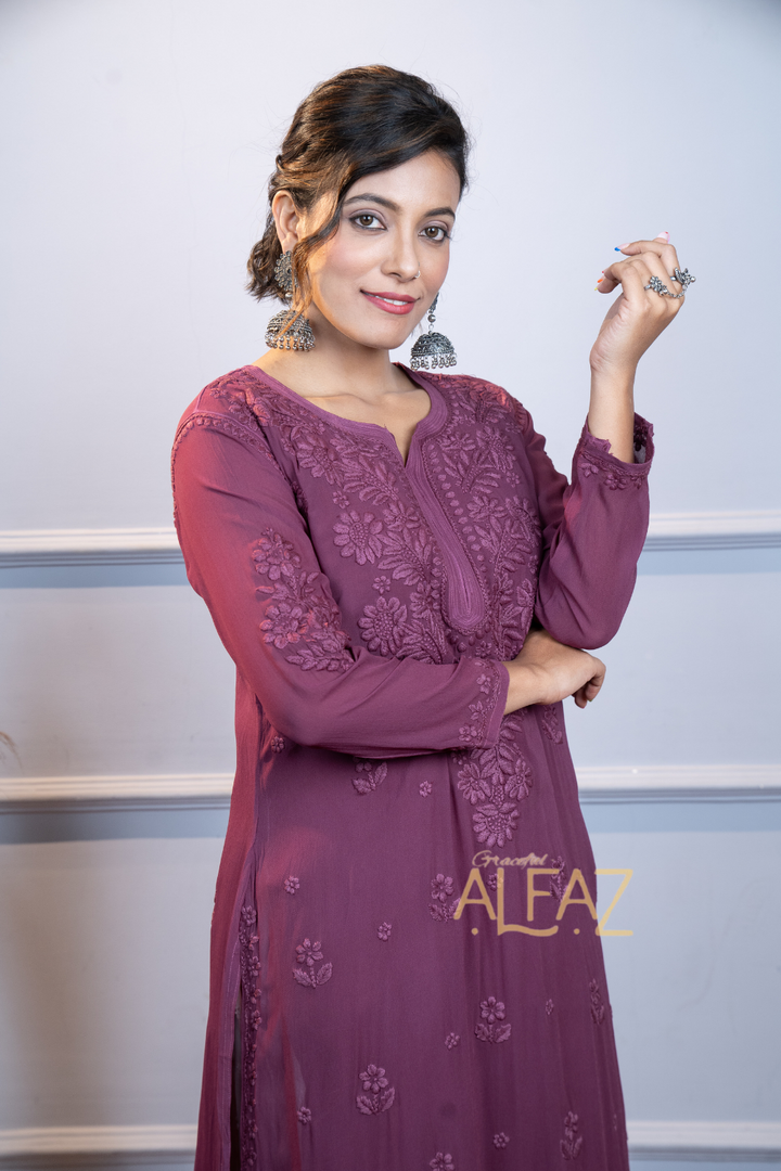 Aida Premium Viscose 3D Chikankari Long Kurti