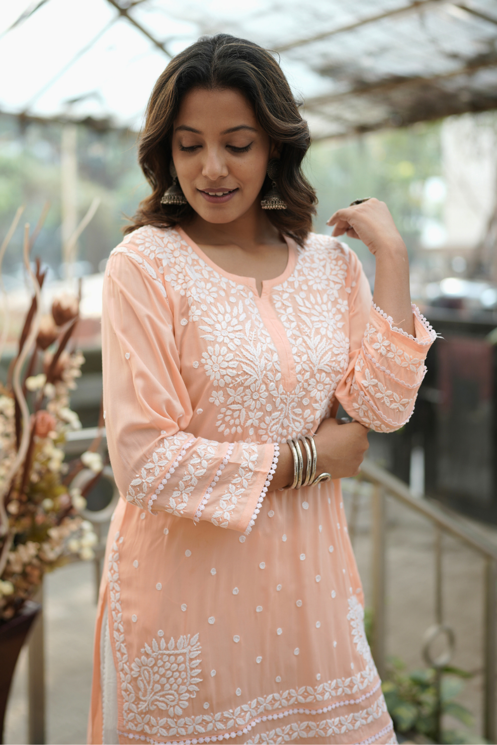 Sara  Premium Modal Chikankari Tunic Top