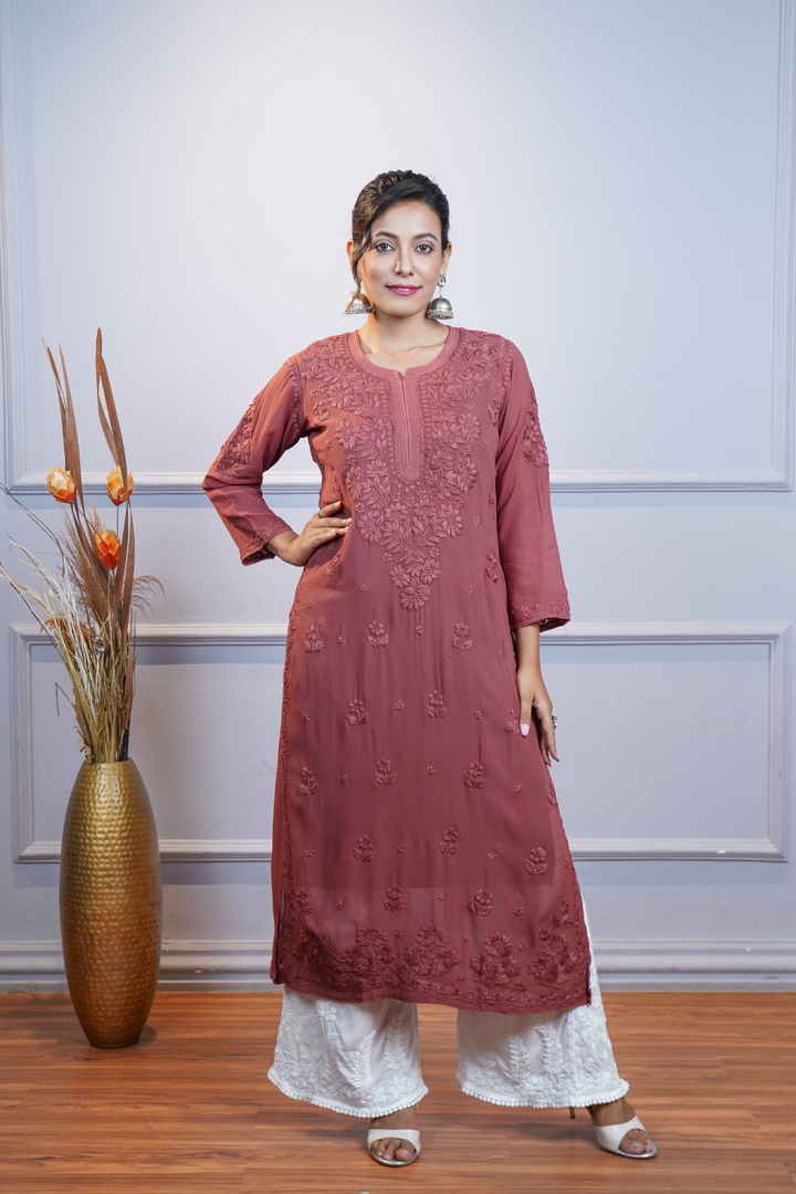 Aida Premium Viscose 3D Chikankari Long Kurti